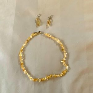 Raw Citrine Stone Necklace & Earrings
